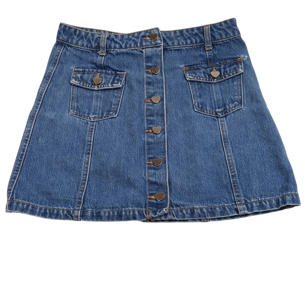 Forever 21 Womens Heart Button Denim Mini Skirt Size M Blue